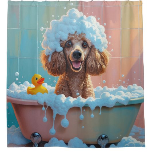 Poodle Sloppy Sleepy Niedlich Funny Duschvorhang (Vorderseite)