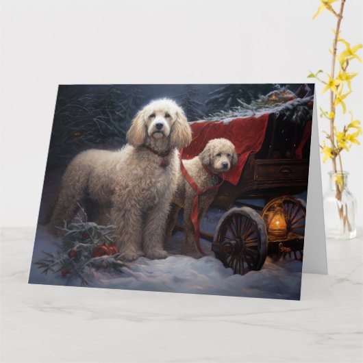 Poodle Snowy Sleigh Weihnachtsdekor Karte (Gelbe Blume)