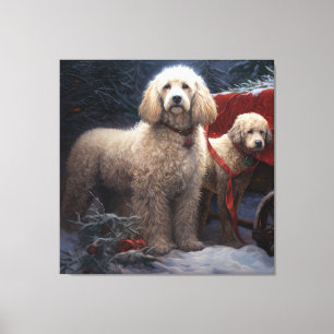 Poodle Snowy Sleigh Weihnachtsdekor Leinwanddruck