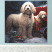 Poodle Snowy Sleigh Weihnachtsdekor Leinwanddruck (Insitu (Holzboden))