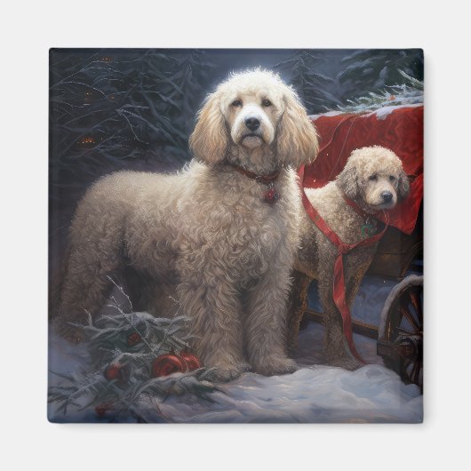 Poodle Snowy Sleigh Weihnachtsdekor Magnet (Vorne)