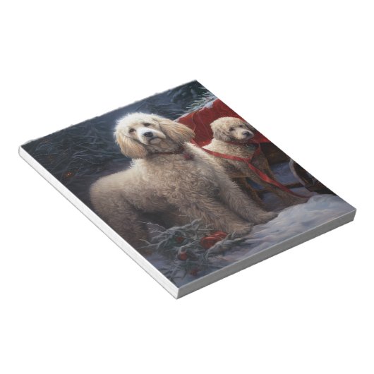 Poodle Snowy Sleigh Weihnachtsdekor Notizblock (angewinkelt)