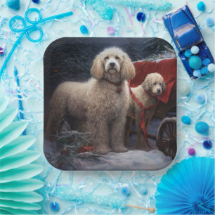 Poodle Snowy Sleigh Weihnachtsdekor Pappteller