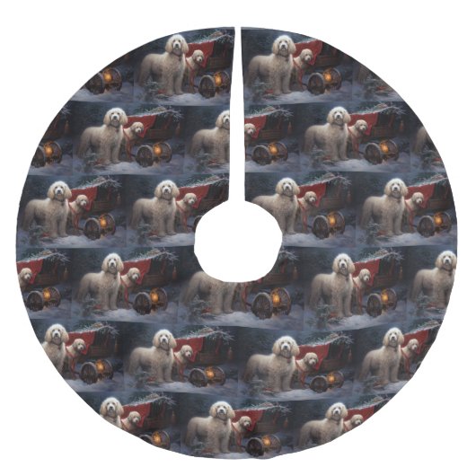 Poodle Snowy Sleigh Weihnachtsdekor Polyester Weihnachtsbaumdecke (Vorderseite)