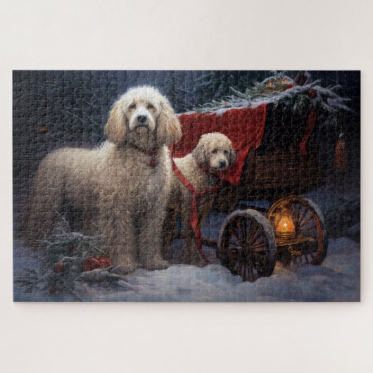 Poodle Snowy Sleigh Weihnachtsdekor Puzzle (Horizontal)