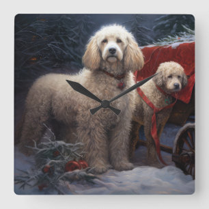 Poodle Snowy Sleigh Weihnachtsdekor Quadratische Wanduhr