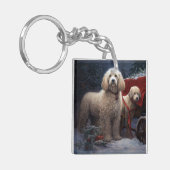 Poodle Snowy Sleigh Weihnachtsdekor Schlüsselanhänger (Vorderseite links)