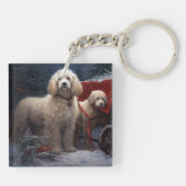 Poodle Snowy Sleigh Weihnachtsdekor Schlüsselanhänger (Rückseite)