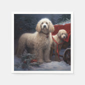 Poodle Snowy Sleigh Weihnachtsdekor Serviette (Vorderseite)
