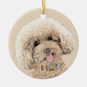 Poodle (Spielzeug, Miniatur) Malerei Original Hund Keramik Ornament