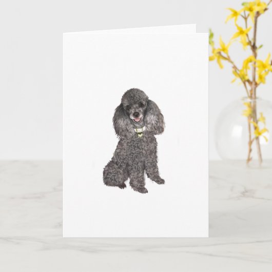 Poodle - Spielzeug/Miniatursilber Karte (Gelbe Blume)