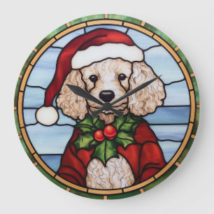 Poodle Stains Glass Weihnachten Große Wanduhr
