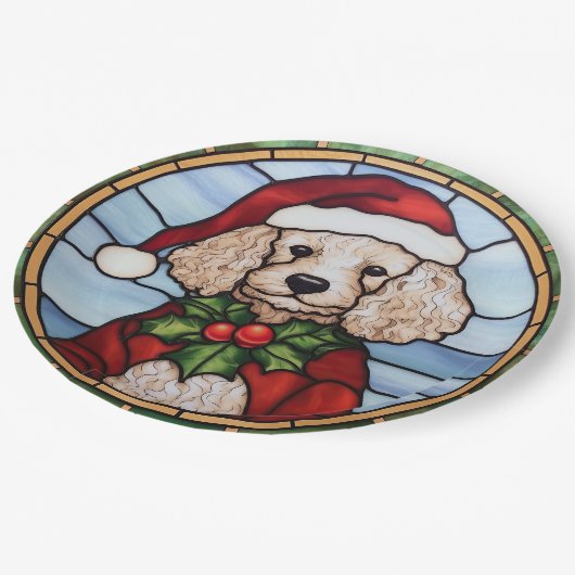 Poodle Stains Glass Weihnachten Pappteller (Schrägansicht)