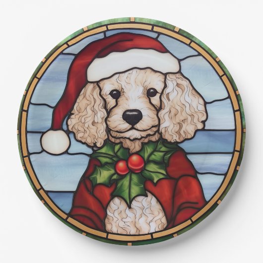 Poodle Stains Glass Weihnachten Pappteller (Vorderseite)