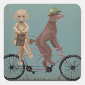 Poodle Tandem Quadratischer Aufkleber (Vorderseite)