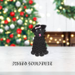 Poodle Teacup | Schwarzer Schmuck Fotoskulptur Ornament<br><div class="desc">Niedlich,  lockig haarig,  schwarz,  Teekessel mit rosa Bogen auf dem Kopf. Adorable Augen und rosa Zunge heraus. Grafische Darstellung von: Lori@SaltTownStudio</div>