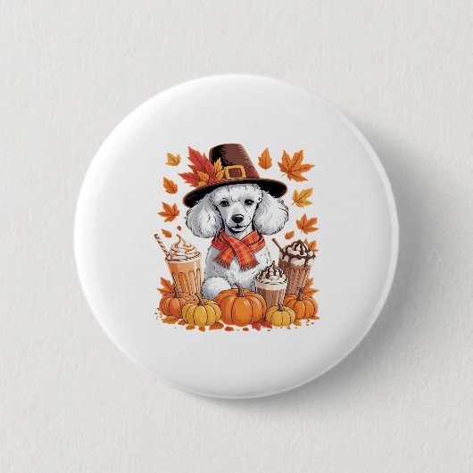 Poodle Thanksgiving Drinks Coffee Fall Leaves Pump Button (Vorderseite)