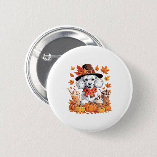 Poodle Thanksgiving Drinks Coffee Fall Leaves Pump Button (Vorne & Hinten)