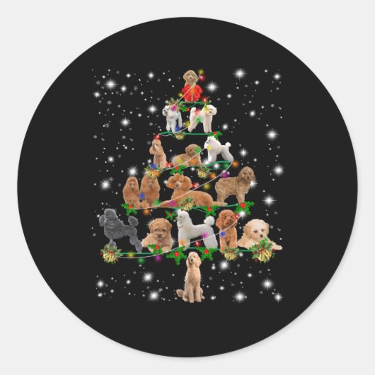 Poodle Tree Decor Ornat Runder Aufkleber (Vorderseite)