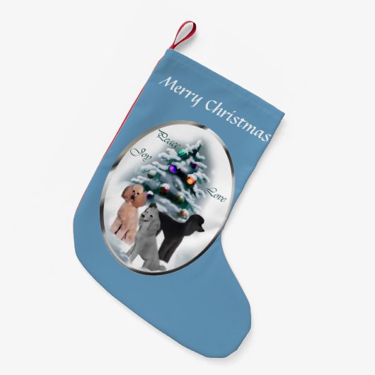 Poodle Trio Christmas Kleiner Weihnachtsstrumpf (Vorderansicht (hängend))