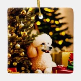 Poodle unter Weihnachtsbaum Keramikornament