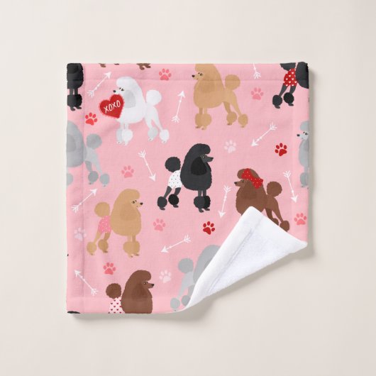 Poodle Valentine Muster Badhandtuch Set (Waschlappen)