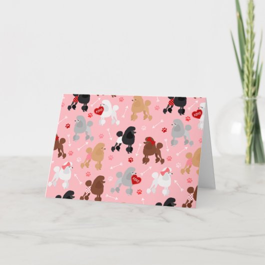Poodle Valentine Muster Feiertagskarte (Vorderseite)