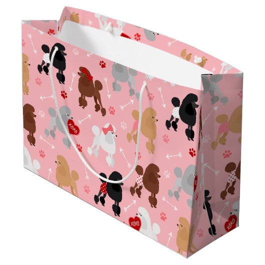 Poodle Valentine Muster Große Geschenktüte (Rückseite Schrägansicht)