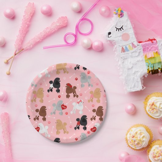 Poodle Valentine Muster Pappteller (Party)