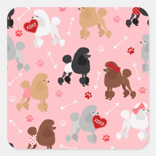 Poodle Valentine Muster Quadratischer Aufkleber (Vorderseite)