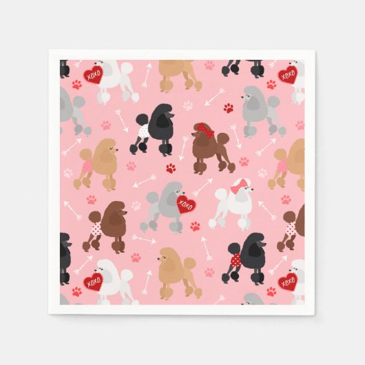 Poodle Valentine Muster Serviette (Vorderseite)