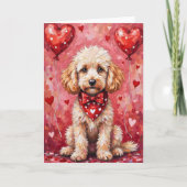 Poodle Valentine’s Day Dog with Hearts Red Karte (Vorderseite)