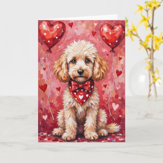 Poodle Valentine’s Day Dog with Hearts Red Karte (Gelbe Blume)
