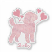 Poodle Valentine Sticker, Pastel Pink, Custom Name Aufkleber (Vorderseite)