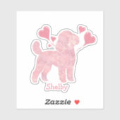 Poodle Valentine Sticker, Pastel Pink, Custom Name Aufkleber (Blatt)