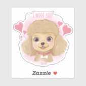 Poodle Valentine Sticker with Name & I Woof You! (Blatt)