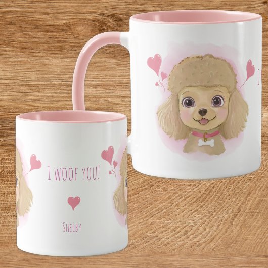 Poodle Valentine Watercolor Mug with Custom Name Tasse