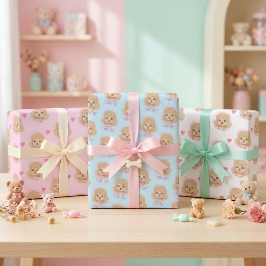 Poodle-Valentinstag-Geschenkpapier mit Herzen Geschenkpapier Set