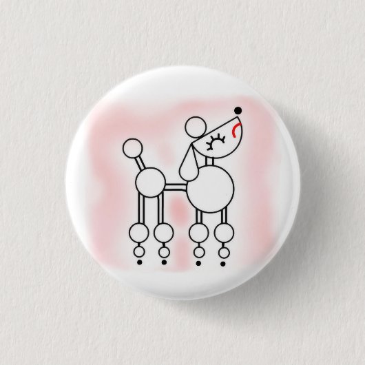 Poodle Vector, White Toy Poodle Pink Abzeichen Button (Vorderseite)