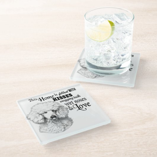 Poodle Wagging Schwanz Hund Zitat Glasuntersetzer (Schrägansicht)