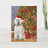 Poodle Wasserfarbe Unter dem Weihnachtsbaum Karte (Vorderseite)