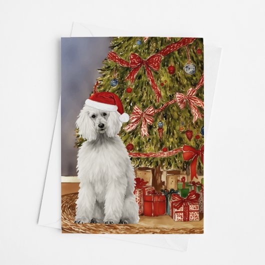 Poodle Wasserfarbe Unter dem Weihnachtsbaum Karte