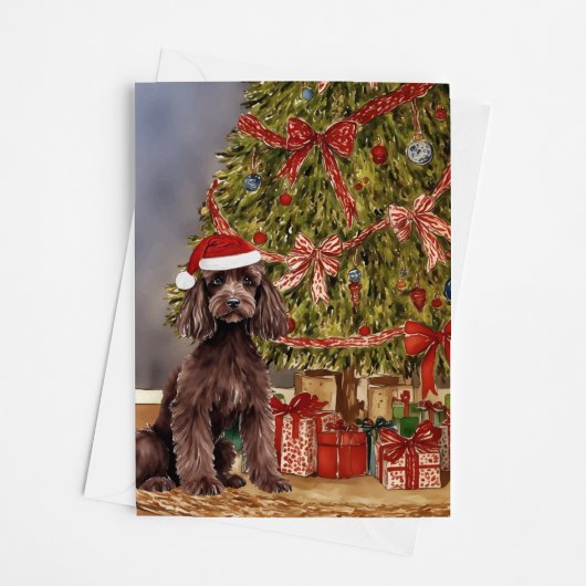 Poodle Wasserfarbe Unter dem Weihnachtsbaum Karte
