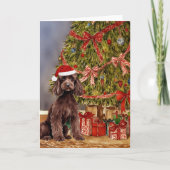 Poodle Wasserfarbe Unter dem Weihnachtsbaum Karte (Vorderseite)