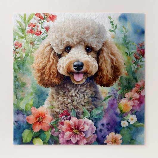 Poodle Watercolor Blume Art Puzzle (Vertikal)