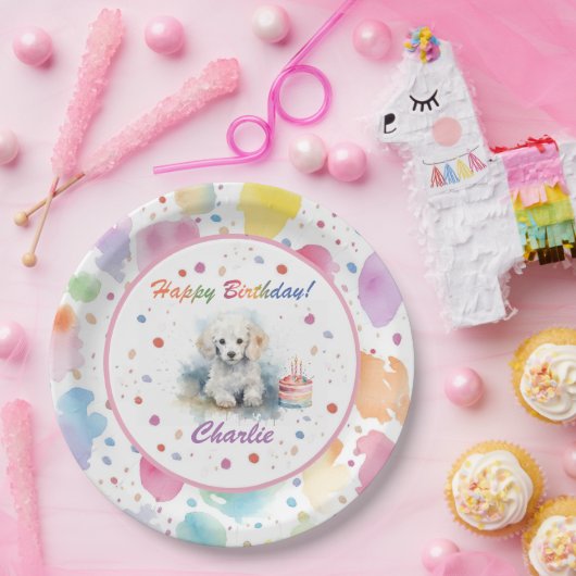 Poodle Watercolor Paper Plate Pappteller (Party)