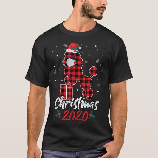 Poodle Weihnachten 2020 Red Kariert Poodle T-Shirt (Vorderseite)