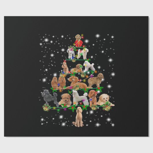 Poodle Weihnachtsbaum bedeckt durch Blitzlicht Geschenkpapier (Flach)