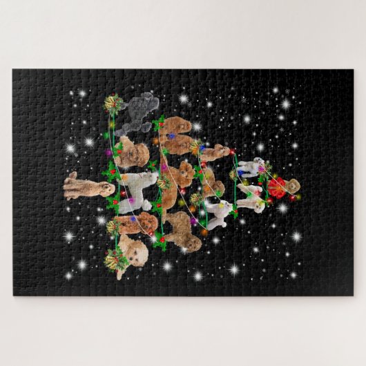 Poodle Weihnachtsbaum bedeckt durch Blitzlicht Puzzle (Horizontal)