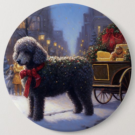 Poodle Weihnachtsfeiertag Button (Vorderseite)